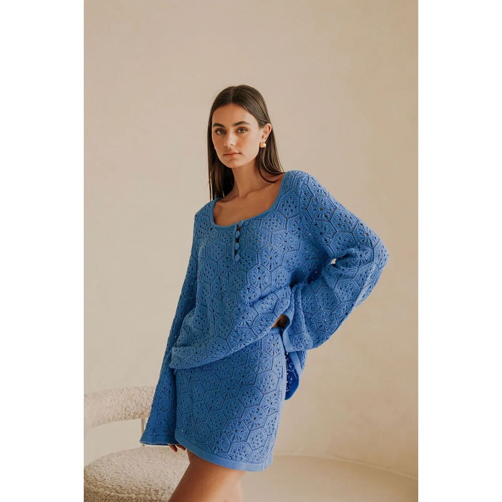 Sabo Alivia Diamond Knit Sweater Bell Sleeve Natural Cotton Size Large